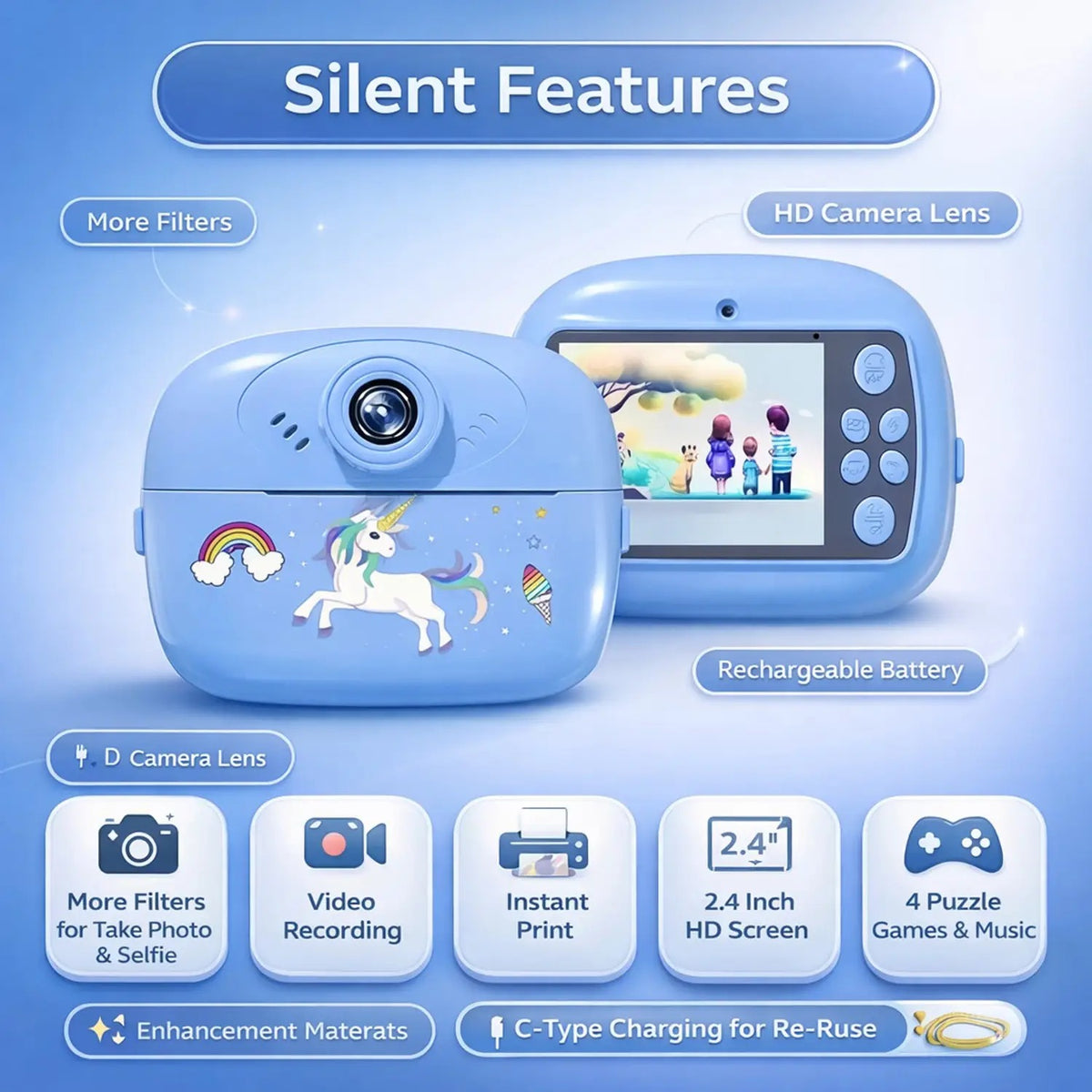 Kids Instant Print Camera — Dual HD Lens with Video Recording