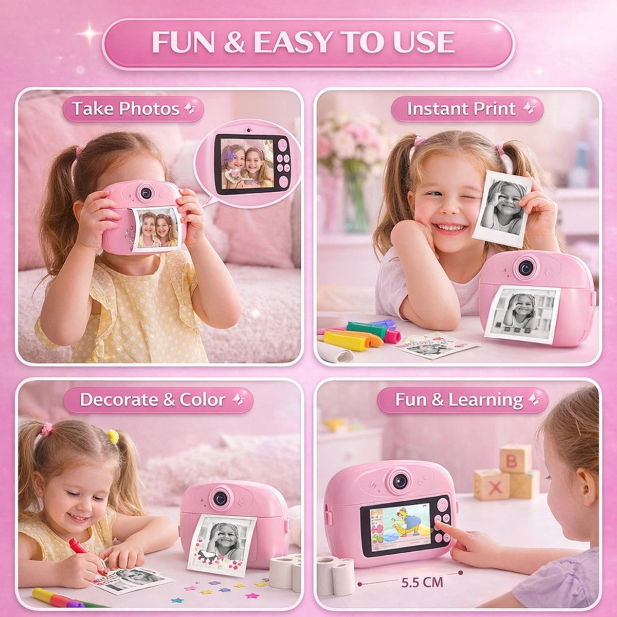 Kids Instant Print Camera — Dual HD Lens with Video Recording