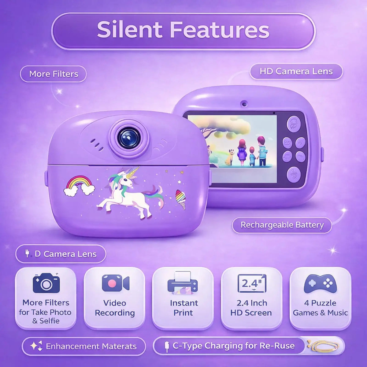 Kids Instant Print Camera — Dual HD Lens with Video Recording