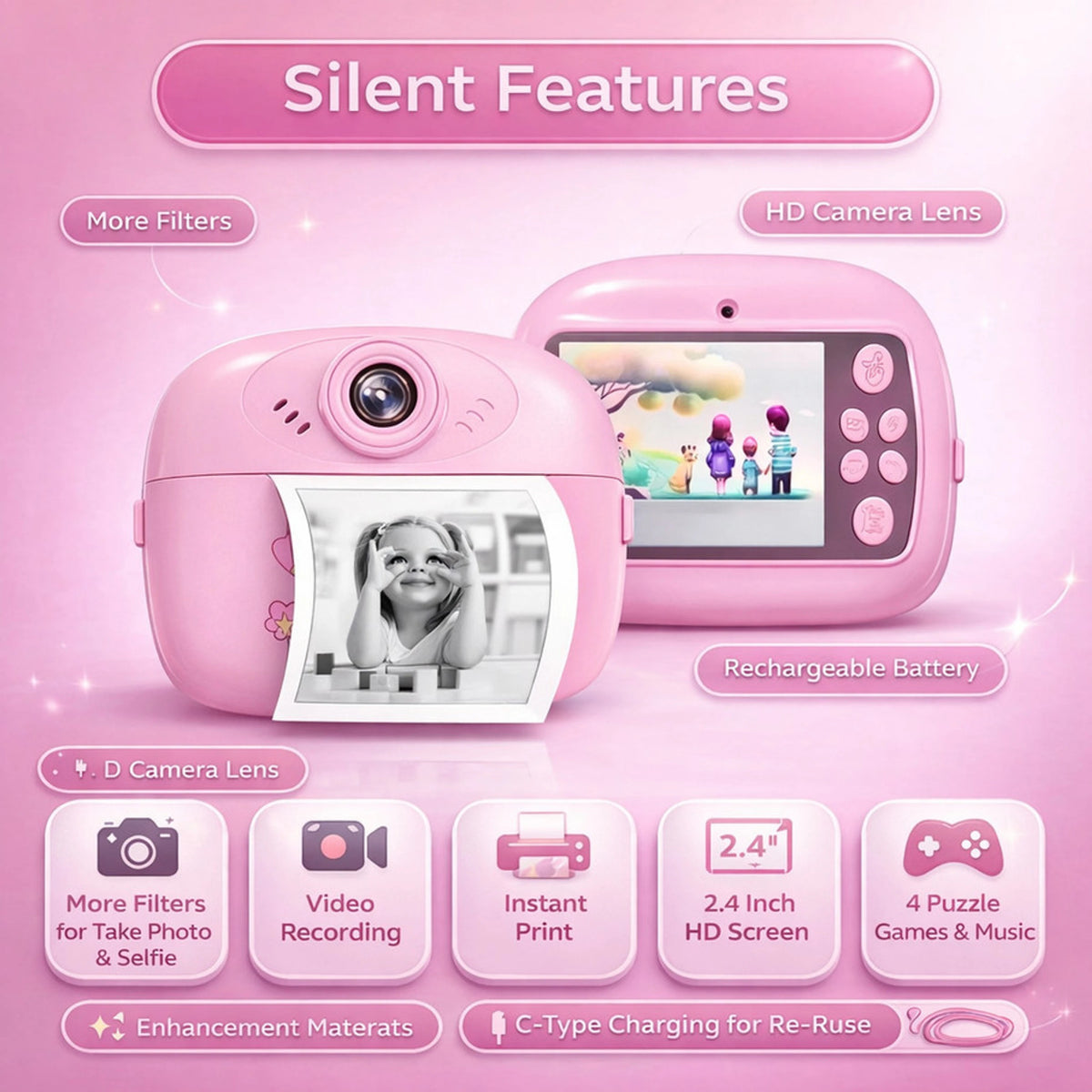 Kids Instant Print Camera — Dual HD Lens with Video Recording